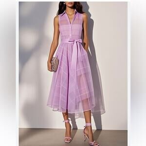 Fehaute Lavender Purple Shirt Dress Shirt Collar A-Line Midi Dress Size 12 NWT